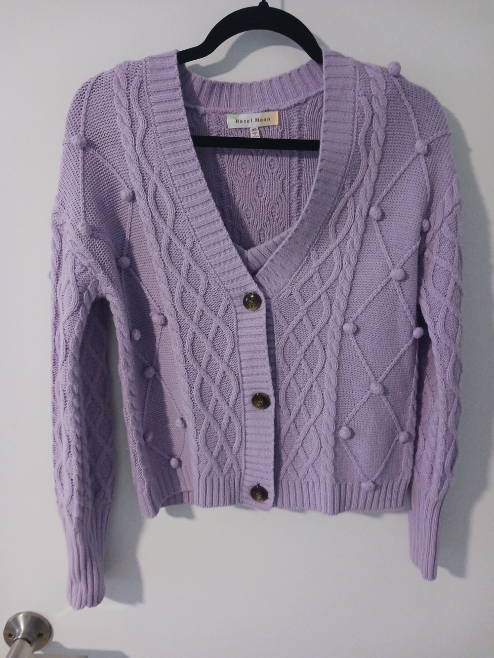 Hazel Moon Lavender Bobble Cable V-Neck Cardigan